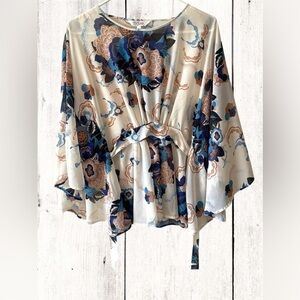 Tramp Womens Sheer Floral Kimono Blouse Top Tie Back Size Small Y2k Boho